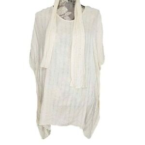 Charlie Page Blouse Ivory Sequin NWT Chemise Top OS w/Scarf Linen Feel Boho Chic